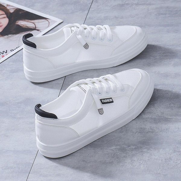 Zingj Women Sneakers Women's Vulcanize Shoes Spring Autumn Breathable Flats Solid Color Mesh Shoes Young Woman Casual White Shoes Black-39