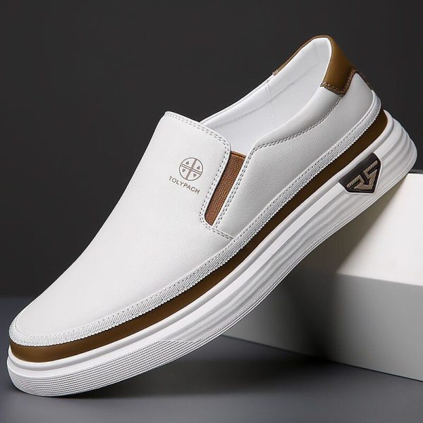 Men's White Slip-On Loafers – Lightweight Faux Leather Shoes with Cushioned Sole for Casual and Everyday Wear