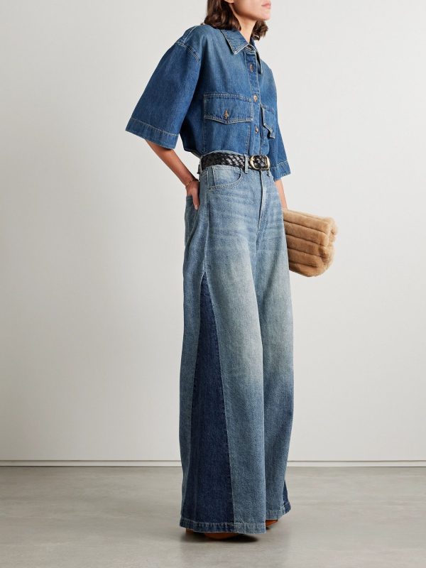 Nili Lotan - Ebony Paneled Two-tone High-rise Wide-leg Jeans - Blue - 30