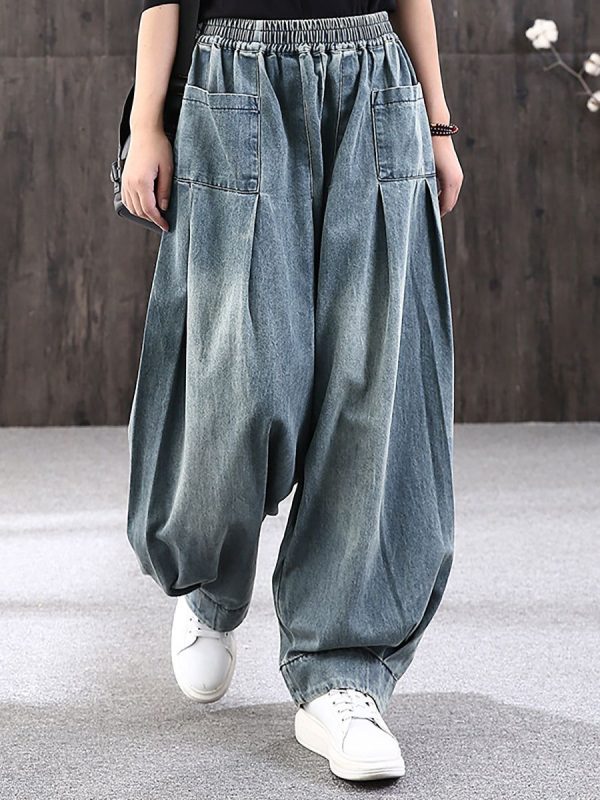 Taglie forti: jeans in denim larghi semplici di colore puro - 3XL(Fit For EU 54-56,US 24-26,UK 28-30,AU 26-28,NZ 28-30) / Blue