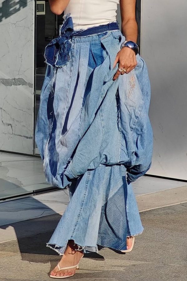 Plus Size Daily Blue Bubble Denim Skirts Blue-XL/14-16