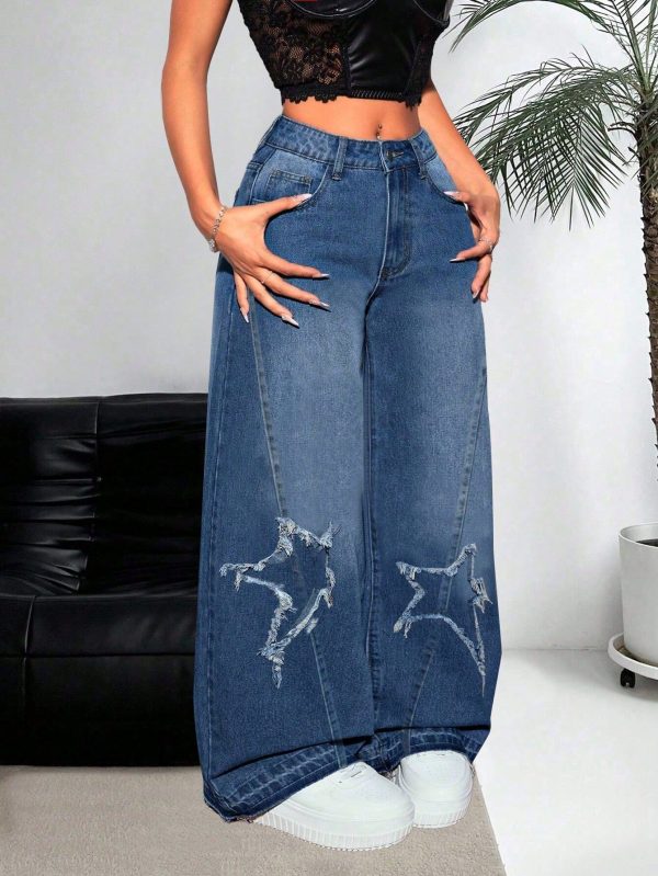 Spring And Autumn Jeans Loose Straight Leg Pants Wide Leg Pants