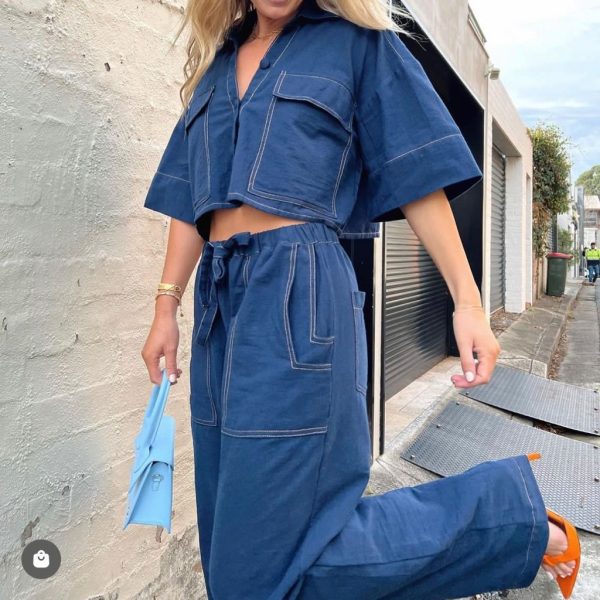Luna Lane Label Tops | Luna Lane Denim Set | Color: Blue | Size: S