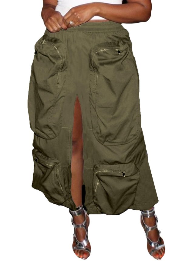 LAJIOJIO Cargo Skirts High Waisted Skirts for Women Front Split Slim Fit Casual Maxi Skirt Streetwear
