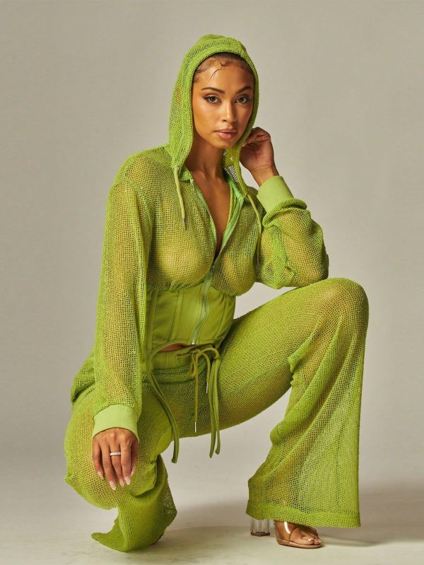 Luminous Label Sexy Sheer Mesh-Fishnet Hoodie And Pants Matching Set