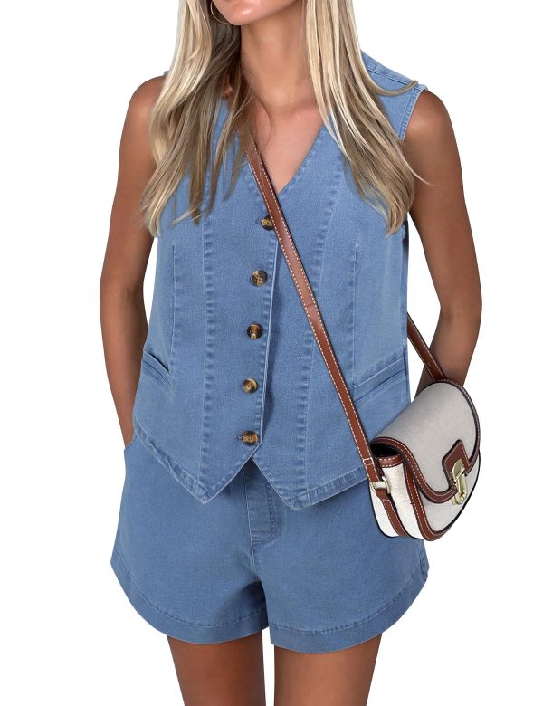 Nitzana Denim 2 Piece Sets for Women Denim Outfit Matching Sets Jeans Shorts Sets Sleeveless Vest Two Piece Outfits 2025