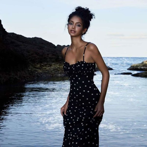 Arrival Women Clothing Summer French Slim Fit Backless Polka Dot Brace Dress - S / Black