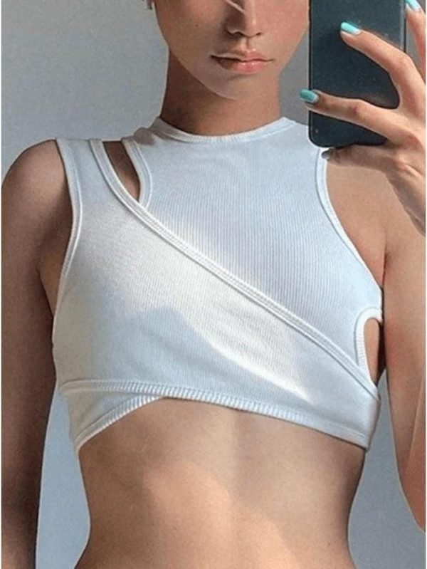Zingj Ribbed Crop Tank Top Set- Outfit Ideas White-L