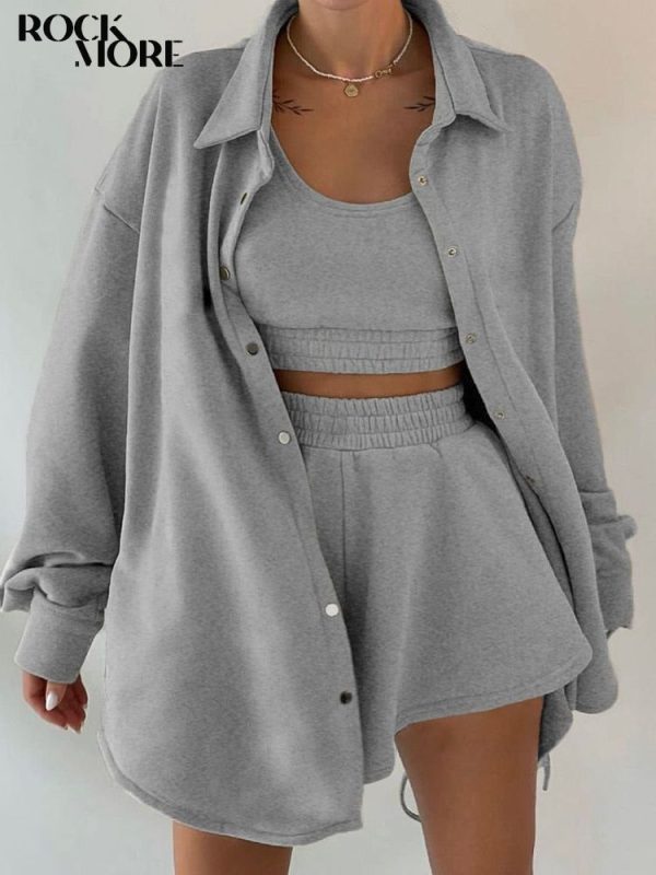 Rockmore Tracksuit Three Piece Set Women Oversize Hoodies Sweatshirt Sweatpants Joggers Short Pant Suits Femme Outfits Sweatsuit L-3-piece set