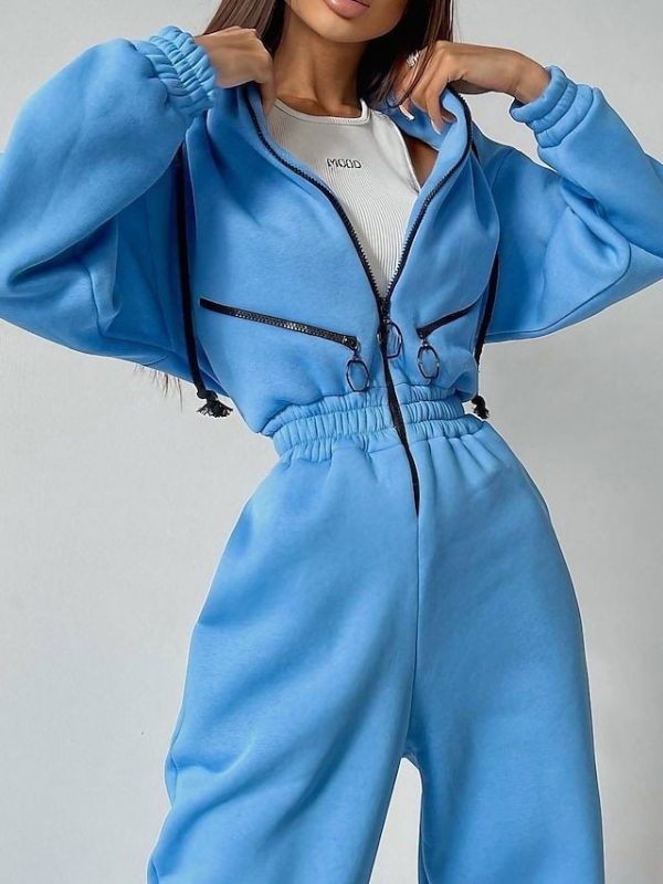 Women's Active Streetwear Tracksuit Pants Sets Long Sleeve Hooded Solid Color Casual Weekend Black White Pink Fall & Winter Regular Fit 2025 - $32.99