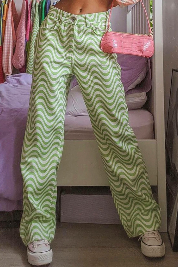 Green Women Jeans Fuzz Wave Indie Aesthetic