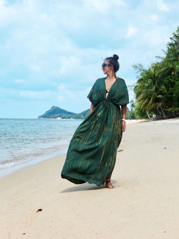 Goddess Tie Dye Kaftan Maxi Dress - Dark Green