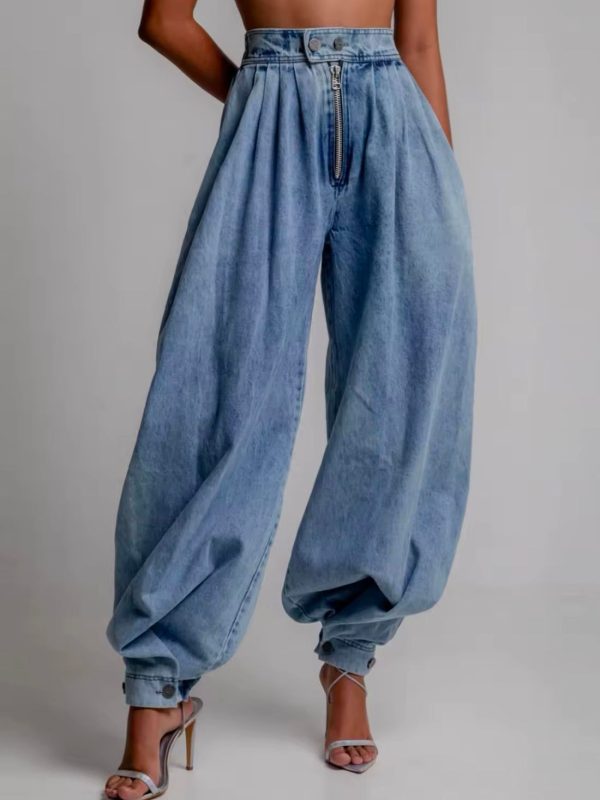 Blue baggy buttoned jeans - S