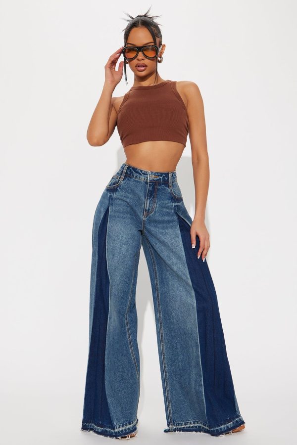 Know You Best Two Tone Wide Leg Jeans - Medium Wash | Fashion Nova