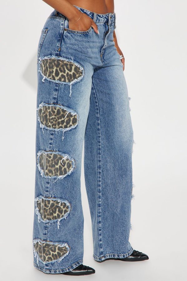 Peeking Through Non Stretch Leopard Straight Leg Jeans - Medium Wash | Fashion Nova