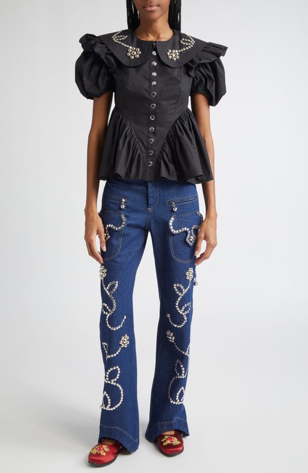 Chopova Lowena Moppy Charm Wide Leg Jeans in Blue at Nordstrom, Size Large
