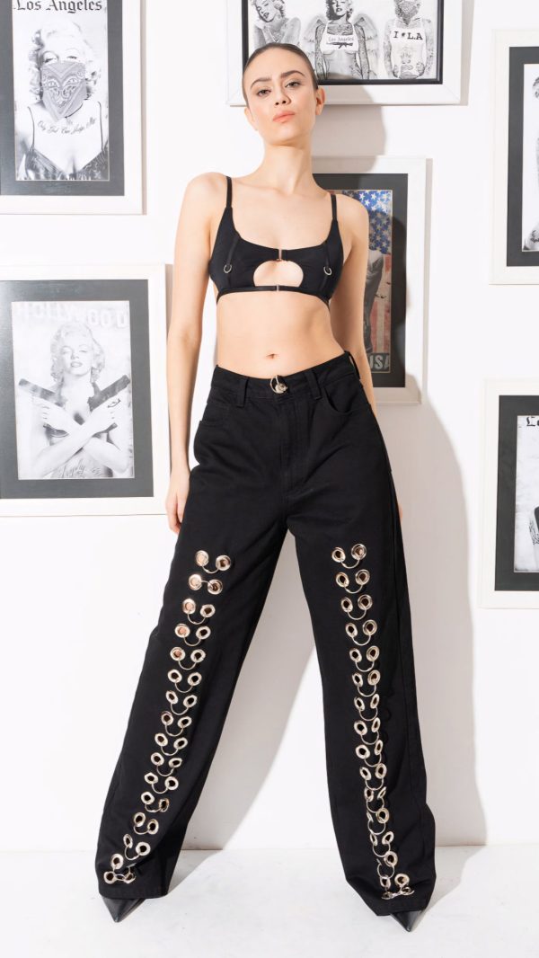 Black Grommet Denim Jeans