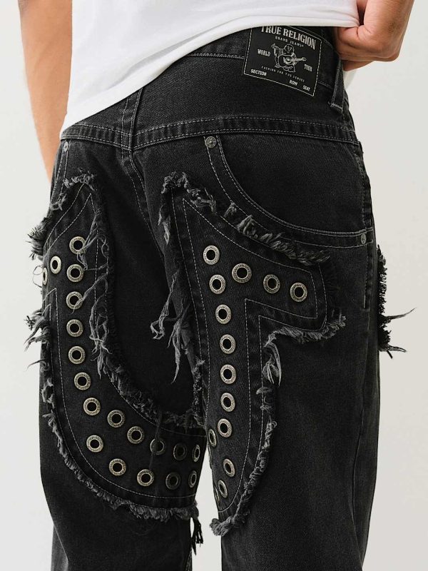VINNY STUDDED HORSESHOE APPLIQUE ULTRA BAGGY JEAN - CONCRETE FLOW BLACK WASH