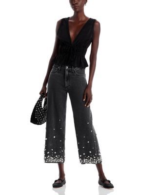 rag & bone High Rise Cropped Wide Leg Embellished Jeans in Angelique  - Angelique with Jewels