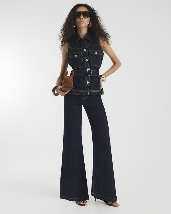 River Island Womens Blue Palazzo Wide Leg Jeans