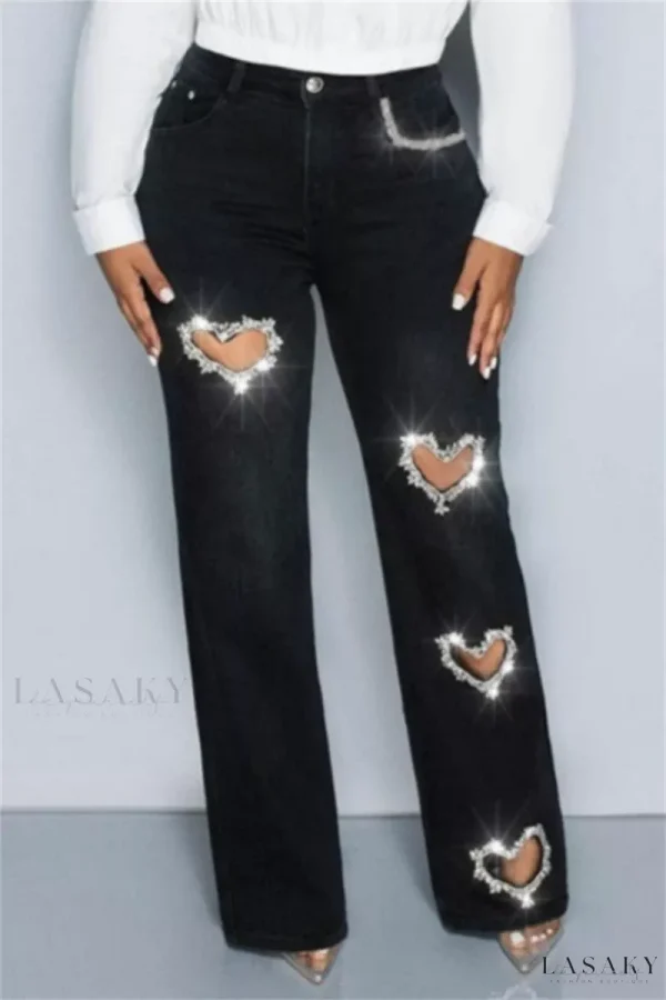 Lasaky - Patchwork Perfection in Blue High Waist Jeans - Black, XL