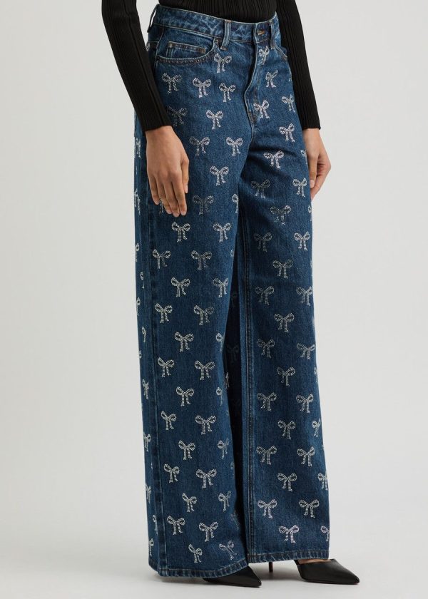 Self-portrait Bow-embellished Wide-leg Jeans - Denim