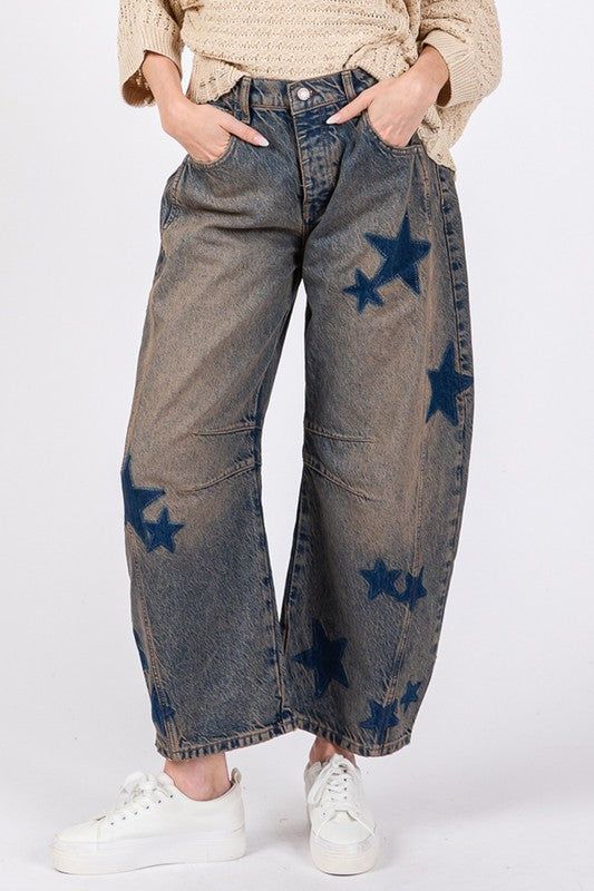 Hazel Blues® |  SAGE + FIG Star Wide Leg Jeans with Pockets - Dark / S