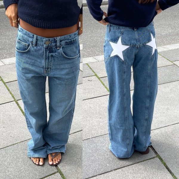 Zingj Stars Printed Pockets Denim Jeans-Outfit Ideas Light Blue-L