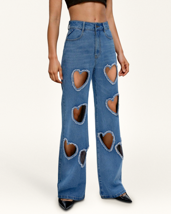 Sophia Embellished Heart Cut-Out Denim Jeans - Medium Blue, 6 | US