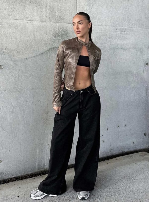 Naylor Wide Leg Jeans Washed Black Denim