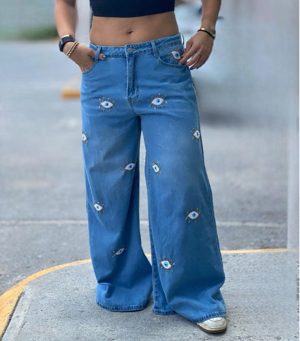 Evil eye Embroidered Jeans