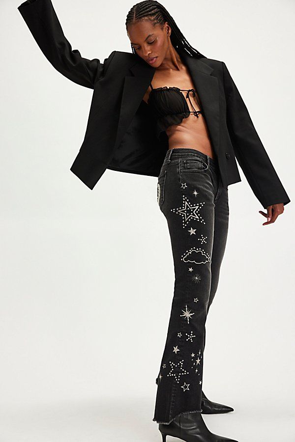 Driftwood Eva Embroidered Flare Jeans - Celestial Washed Black