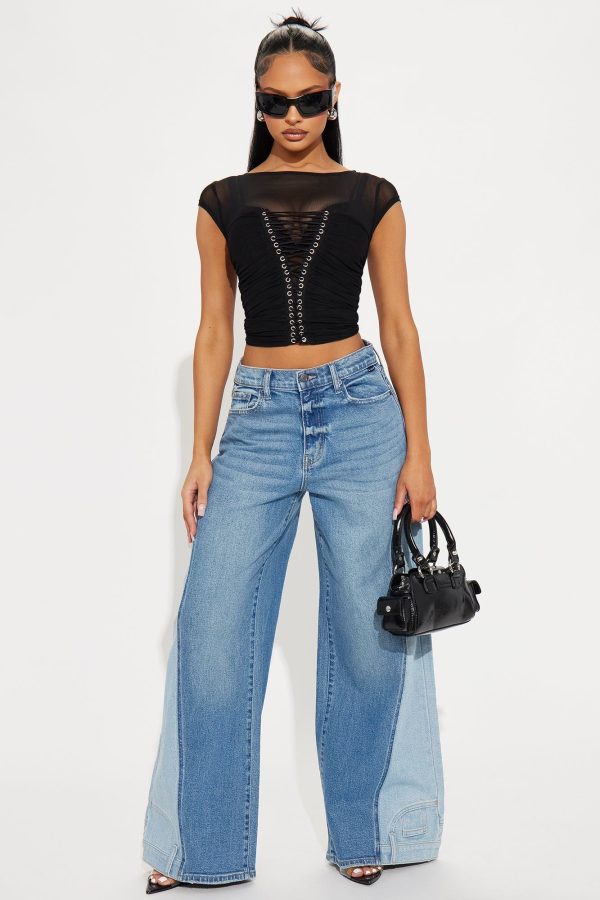 Women's Elba Reconstructed Two Tone Wide Leg Jeans in Medium Wash Size 1