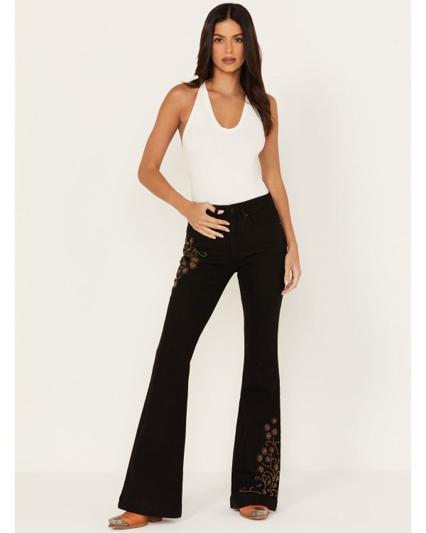Shyanne Women's Sand Palm High Rise Embellished Flare Jeans