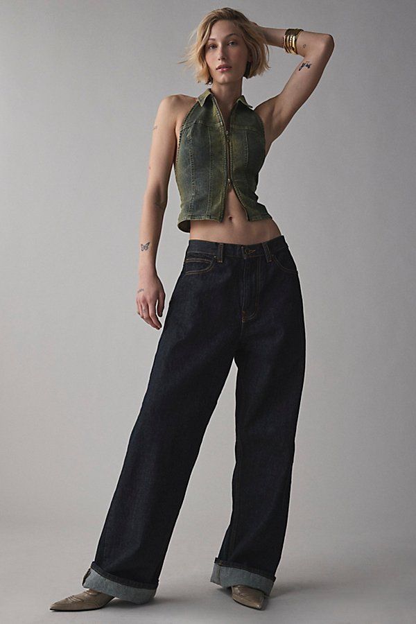 Silence + Noise Julia Halter Denim Vest Top Jacket in Indigo, Women's at Urban Outfitters