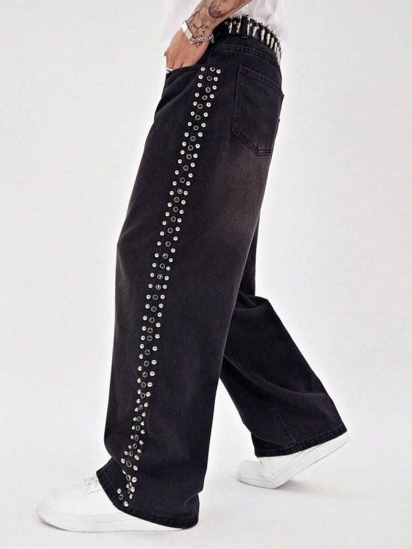 Manfinity EMRG Men's Loose Straight Leg Jeans With Studded Details