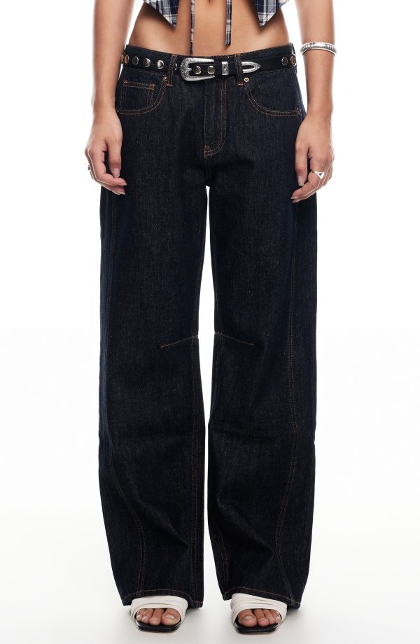 LIONESS Renacida Low Rise Wide Leg Jeans in Dark Denim at Nordstrom, Size Small