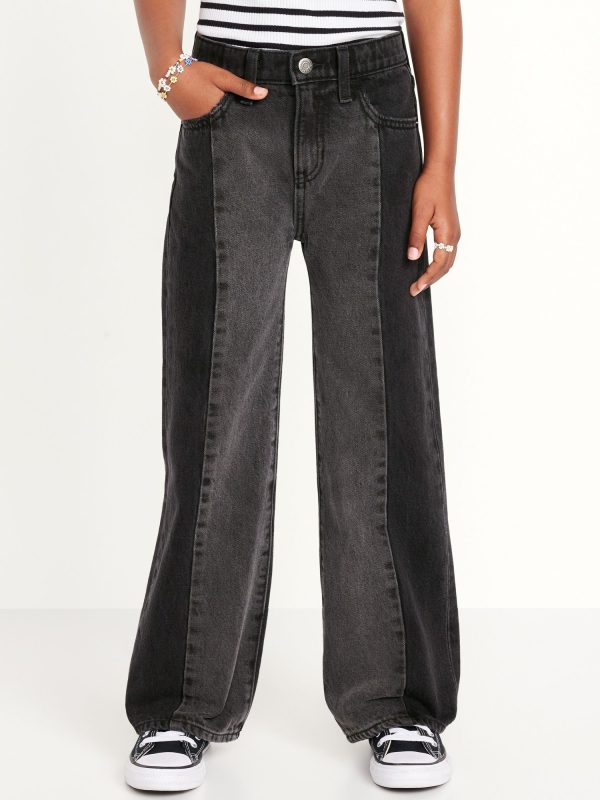 Old Navy Girls' High-Waisted Baggy Two-Tone Wide-Leg Jeans Black Size 6