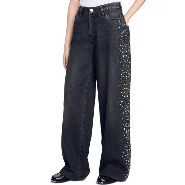 Sandro Jeans | Rock High Rise Wide Leg Jeans In Black | Color: Black | Size: 4