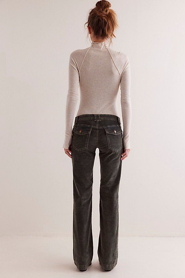 Free People We The Free Flora Cord Low-rise Bootcut Jeans - Vintage Green
