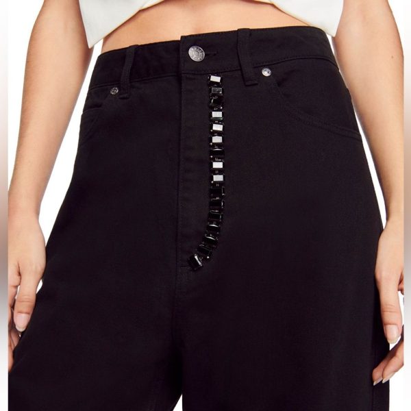 Sandro Jeans | Nwt Sandro Cristelle High Rise Wide Leg Black Jeans Embellished W Black Crystals | Color: Black | Size: 2