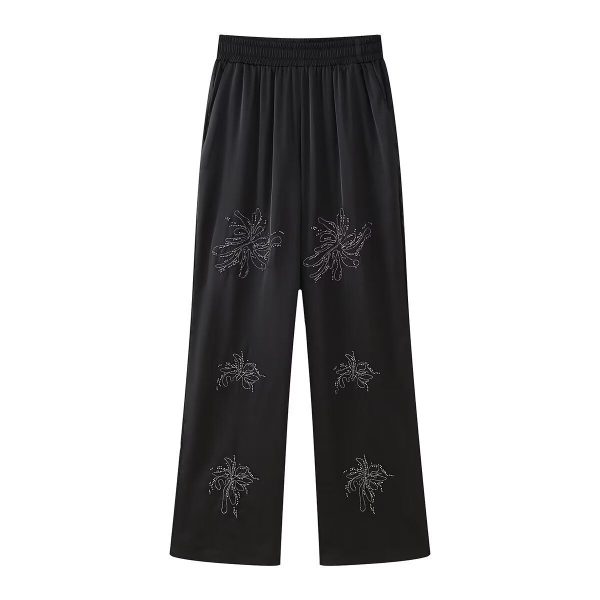 Zingj Street Style Beaded Embroidered Shirt With Beaded Embroidered Pants In Spring 2024 Black Casual Pants-L
