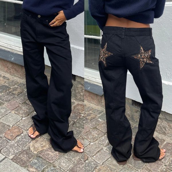 Zingj Stars Printed Pockets Denim Jeans-Outfit Ideas black-S