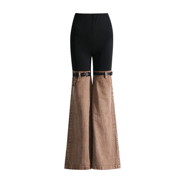 Zingj Zingj Jeans 2024 Summer New High Waist Color Splicing Show Thin Pants Personality Versatile Wide Leg Pants Women Card Color-M