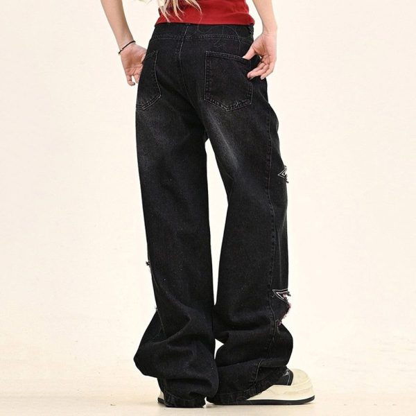 Emo Phase Wide-Leg Jeans - M / Black/pink