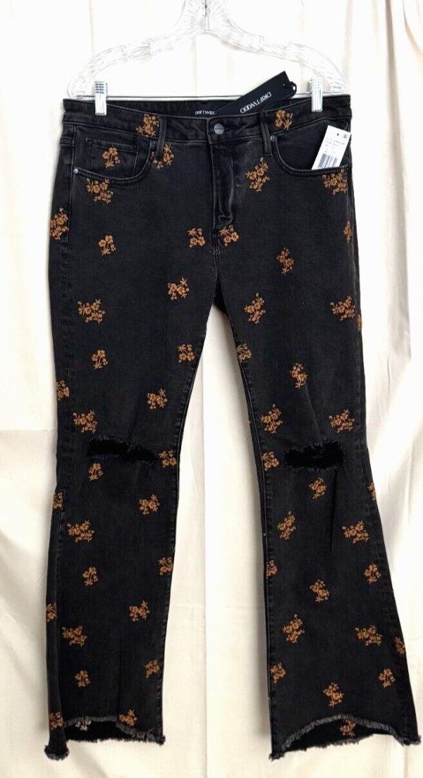 Driftwood Eva Black Floral Embroidered Bootcut Jeans 32 X33 Msrp $158