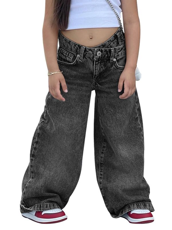 rrhss Girls Flare Jeans Crossover Waisted Wide Leg Jeans Denim Pants for Kids