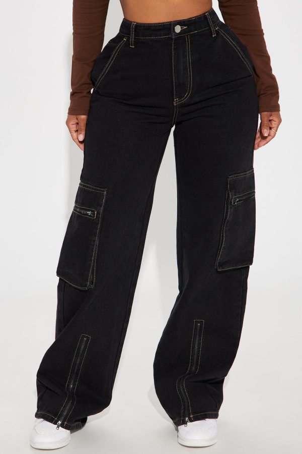 Zora Zipper Non Stretch Straight Leg Jeans - Black Wash | Fashion Nova
