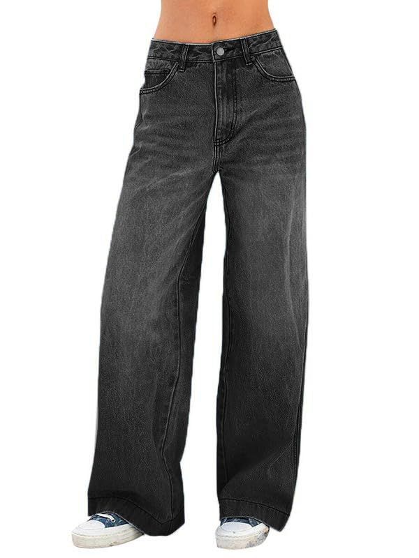 EMMIOL Women's Wide Leg Jeans Distress Adjustable Waist Denim Pants Vintage Y2K Trousers
