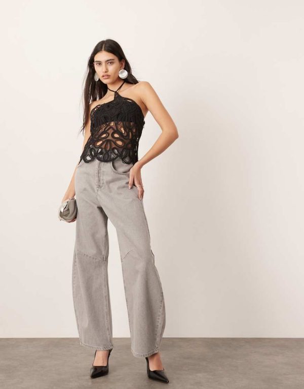 ASOS EDITION embroidered halterneck top with cut work in black